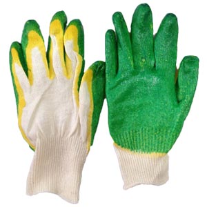 Перчатки прорезиненные в два слоя, зеленые